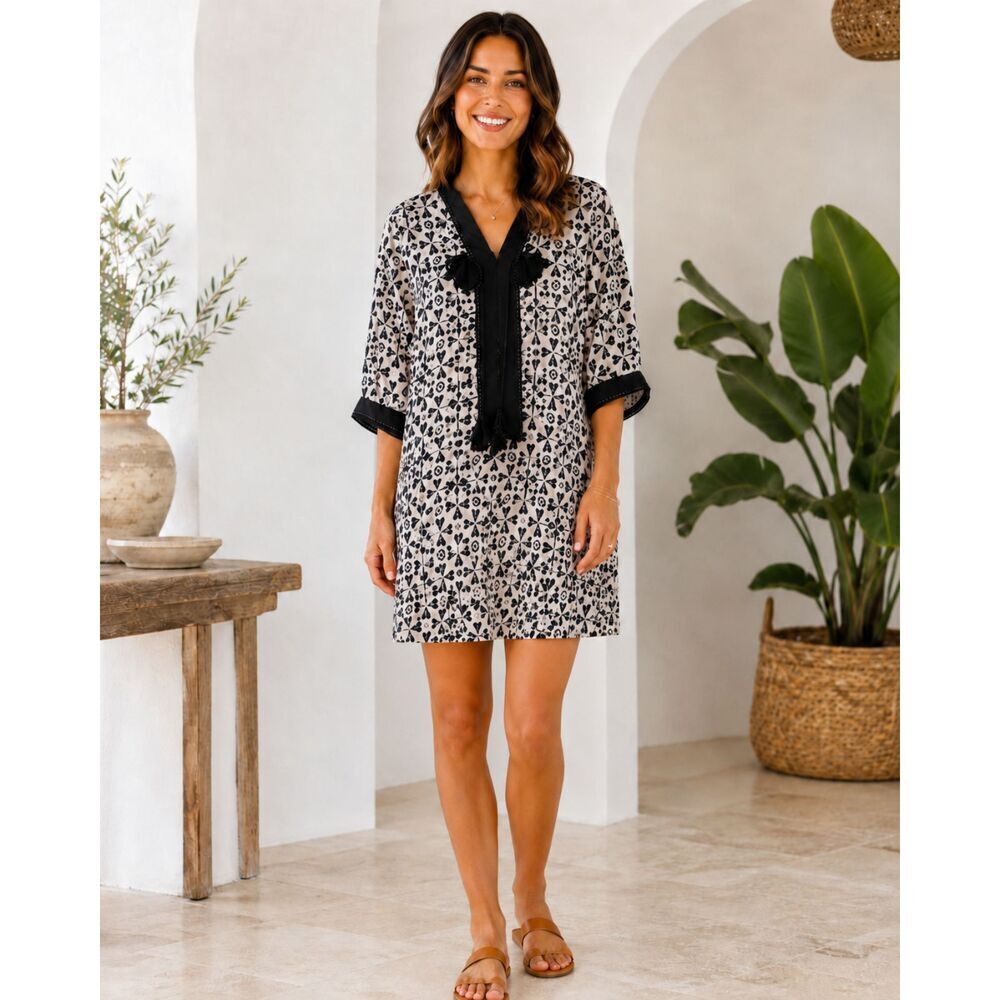 Burryco Midi Silk Dress Women's 14 RARE Unique Lightweight Black/White Hearts